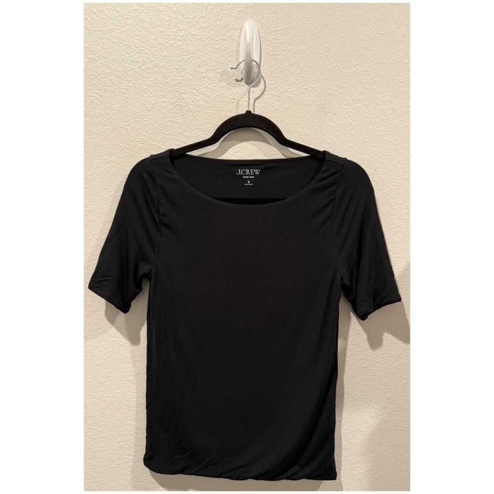 J.CREW From Knit Black Round Neck Short Sleeve Blouse